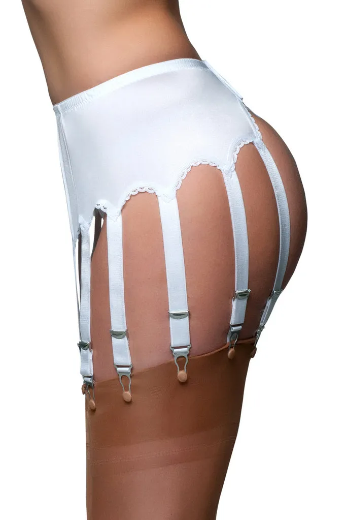 Nylon Dreams 12 Strap Suspender Belt White