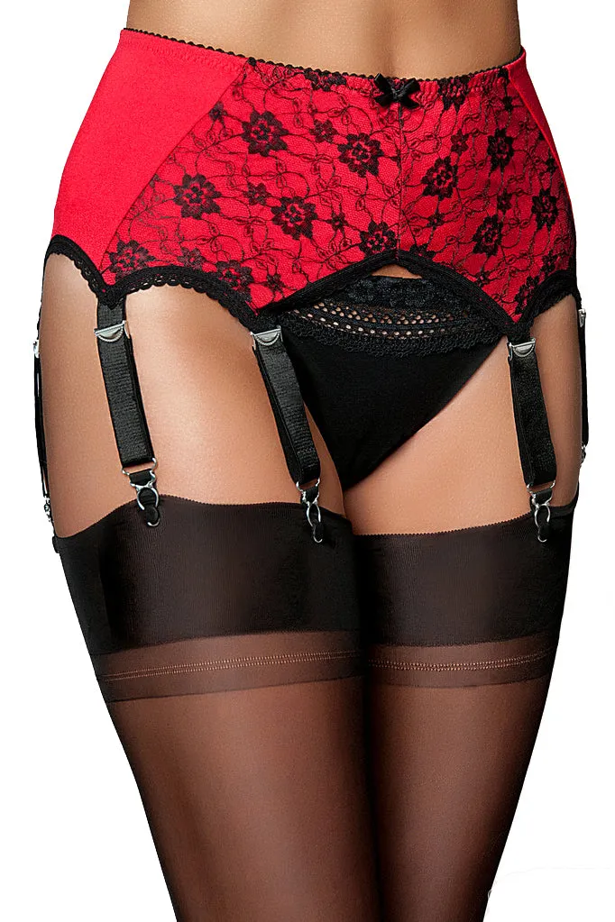 Nylon Dreams 6 Strap Red Suspender Belt