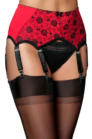 Nylon Dreams 6 Strap Red Suspender Belt