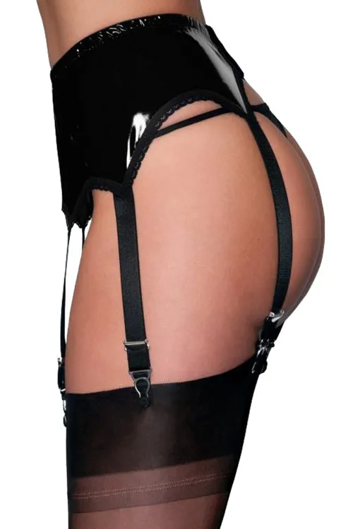 Nylon Dreams PVC 6 Strap Suspender Belt Black