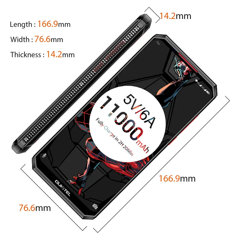 Oukitel K13 Pro Quad Core 6.41 inch 11000mAh Battery 8MP 16MP Camera 1560x720 Resolution 64GB 4GB Mobile Phone Smartphone Leather black