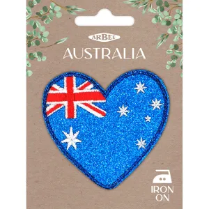 PATCH AUSTRALIA HEART GLITTER FLAG