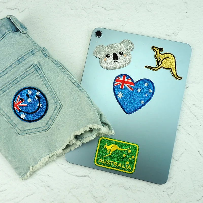 PATCH AUSTRALIA HEART GLITTER FLAG