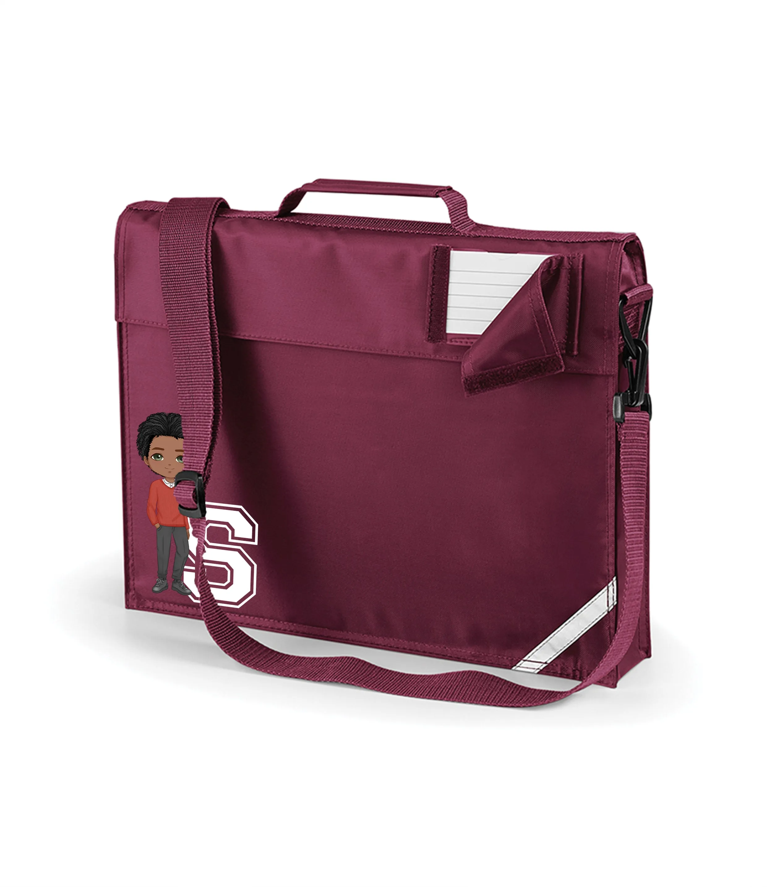 Personalised Children's School Bookbag (with strap) with Hand-Drawn Character and Initial, Perfect for boys and girls