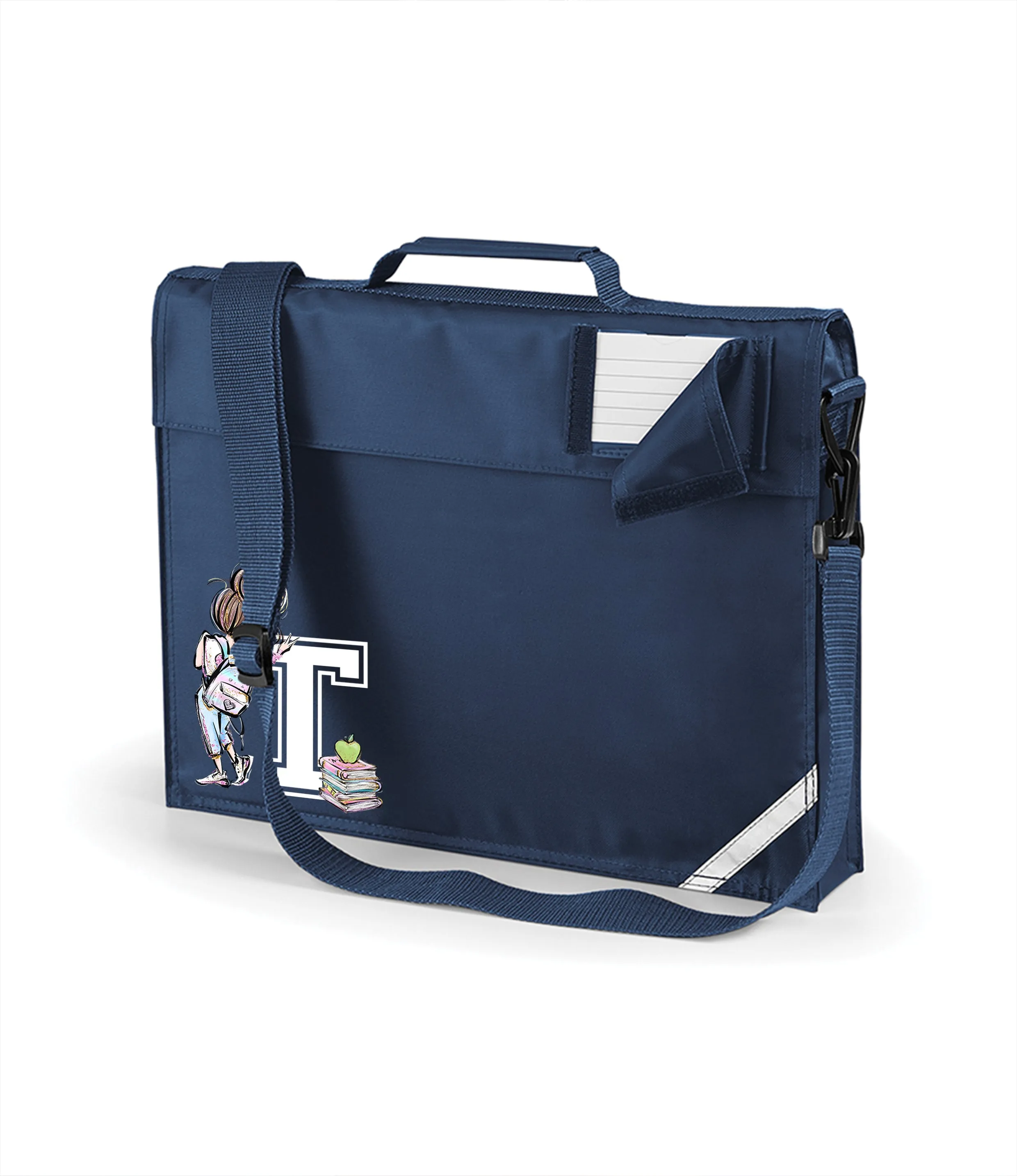 Personalised Children's School Bookbag (with strap) with Hand-Drawn Character and Initial, Perfect for boys and girls
