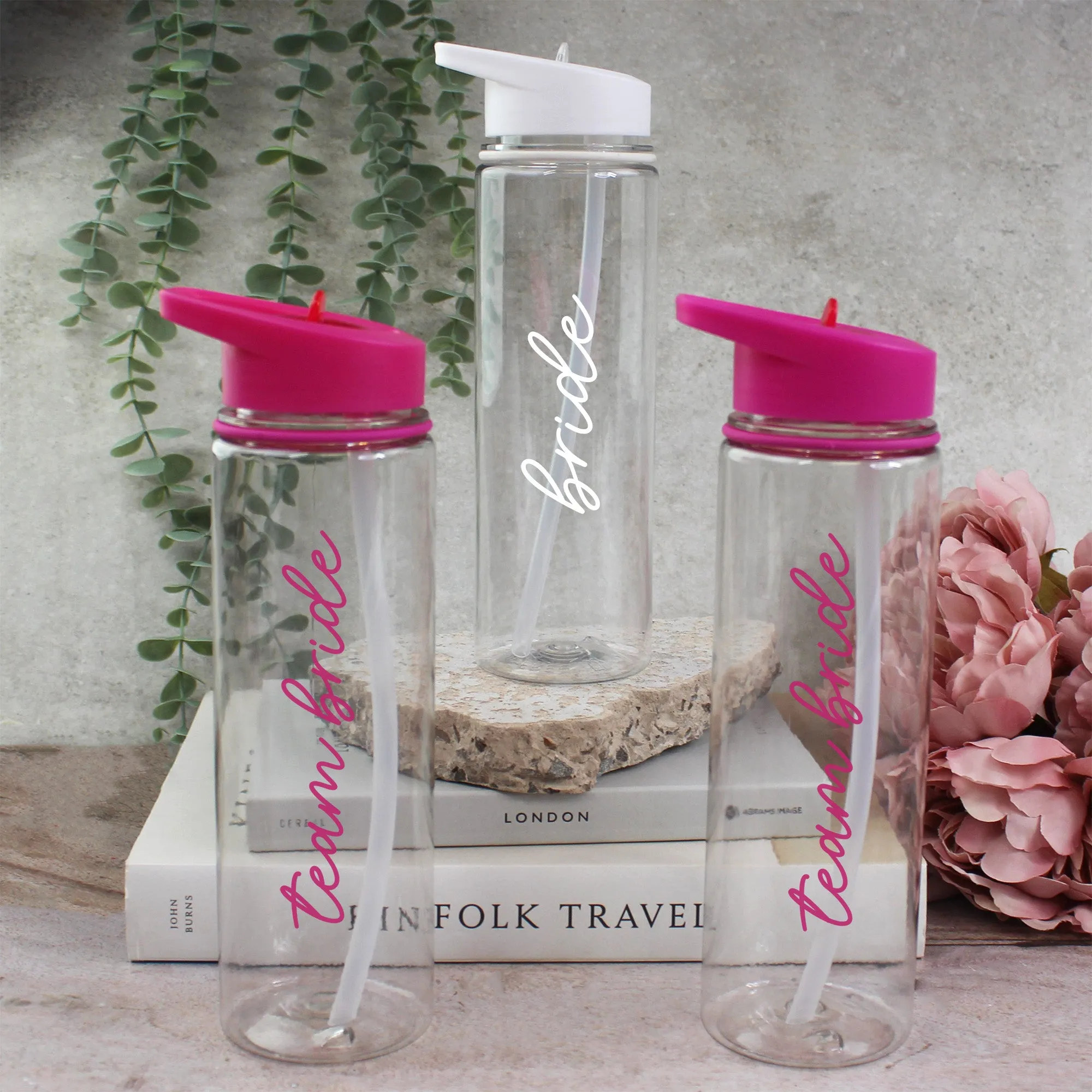 Personalised Pink Team Bride & White Bride Water Bottles, 725 ml