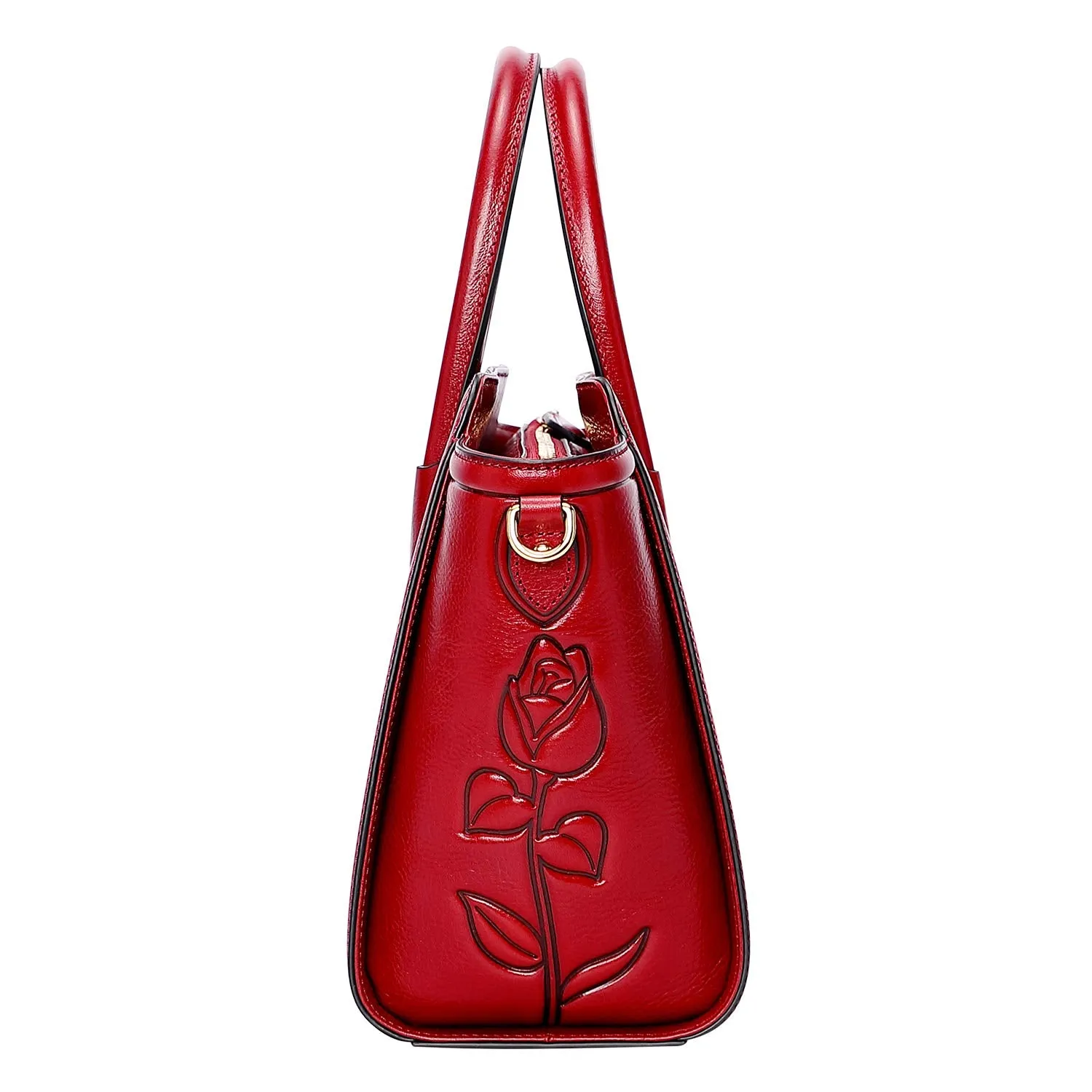PIJUSHI Leather Handbags for Women Designer Floral Top Handle Shoulder bags for Ladies（19070 Red）