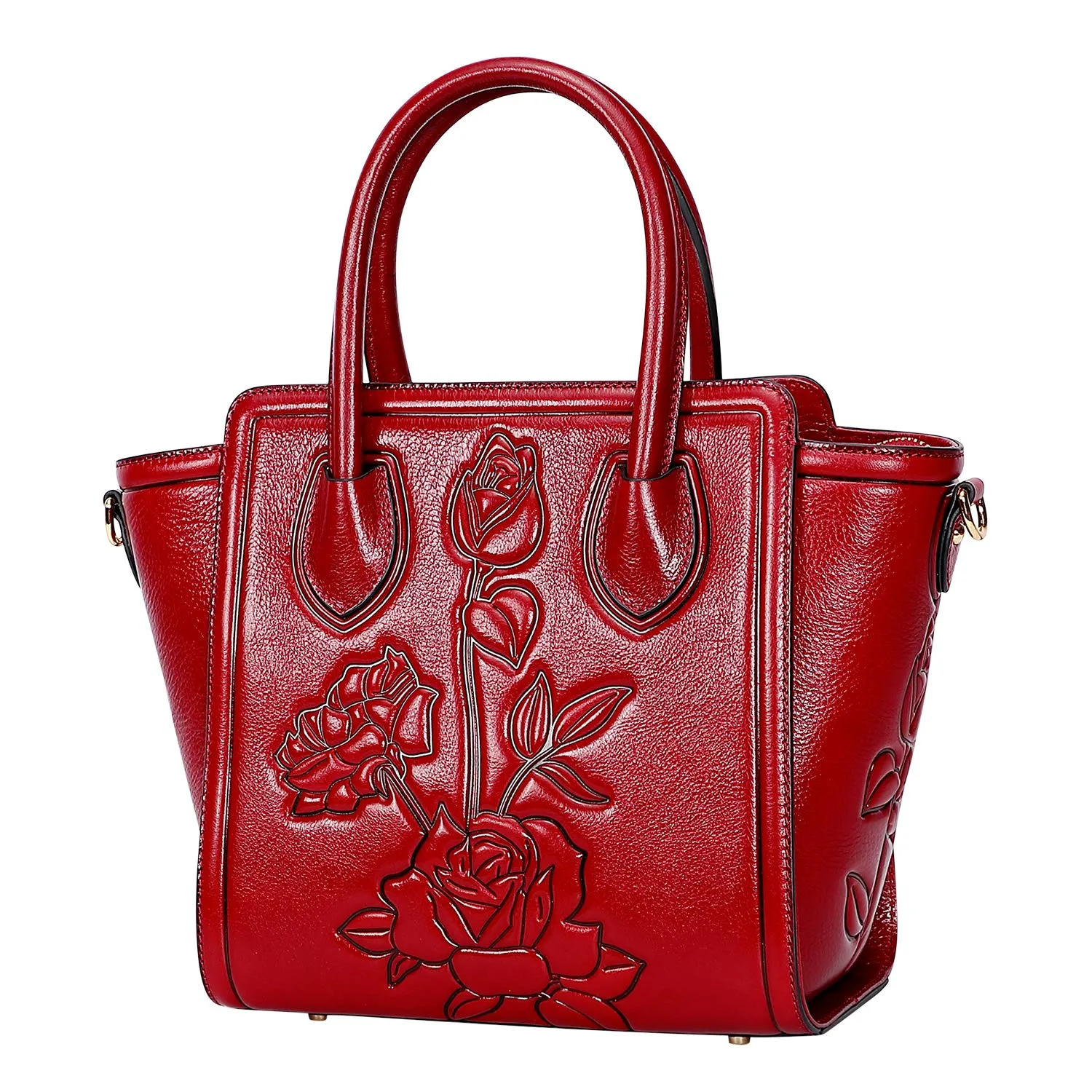 PIJUSHI Leather Handbags for Women Designer Floral Top Handle Shoulder bags for Ladies（19070 Red）