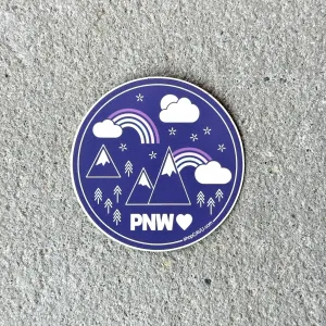 PNW Dark Purple Rainbows   Mountains 3” Sticker / Decal