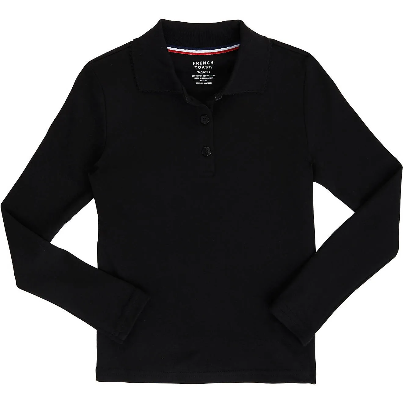 Polo, Girls Black L/S Interlock with Picot Collar (Feminine Fit)