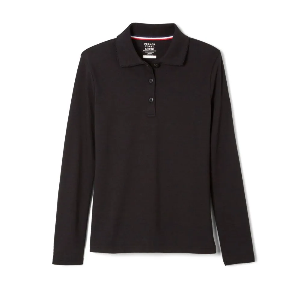 Polo, Girls Black L/S Interlock with Picot Collar (Feminine Fit)