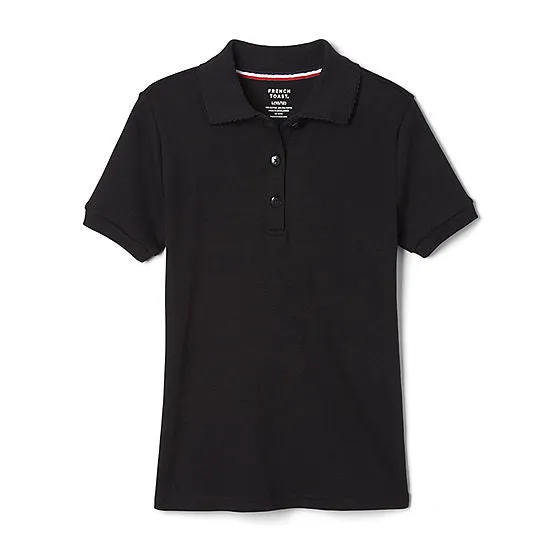 Polo, Girls Black S/S Interlock Knit with Picot Collar (Feminine Fit)