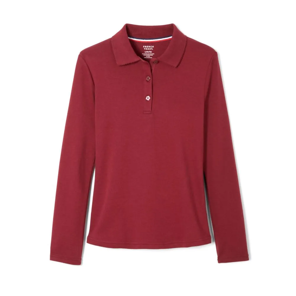 Polo, Girls Burgundy L/S Interlock with Picot Collar (Feminine Fit)