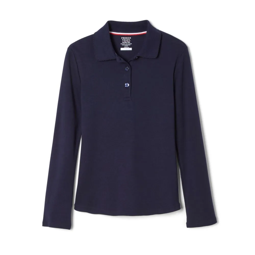 Polo, Girls Navy L/S Interlock Knit with Picot Collar (Feminine Fit)