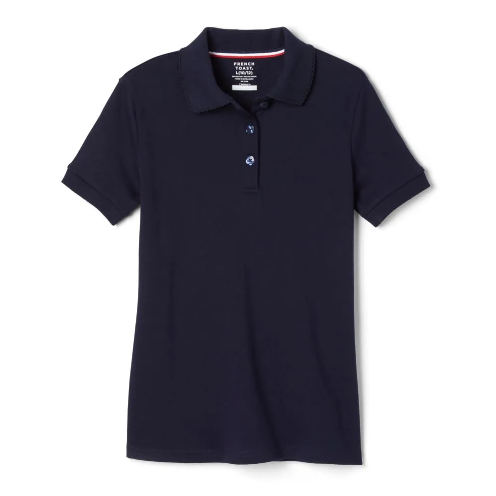 Polo, Girls Navy S/S Interlock with Picot Collar (Feminine Fit)