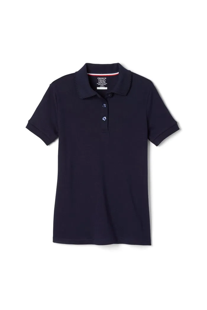 Polo, Girls Navy S/S Interlock with Picot Collar (Feminine Fit)