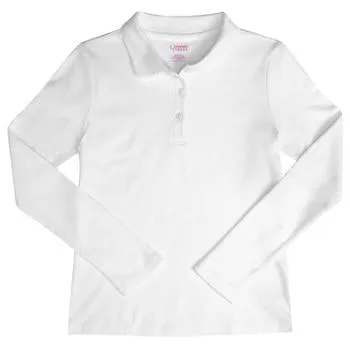 Polo, Girls White L/S Interlock Knit with Picot Collar (Feminine Fit)