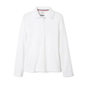 Polo, Girls White L/S Interlock Knit with Picot Collar (Feminine Fit)