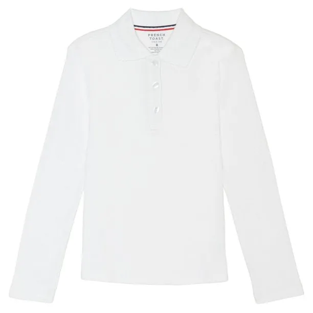 Polo, Girls White L/S Interlock Knit with Picot Collar (Feminine Fit)