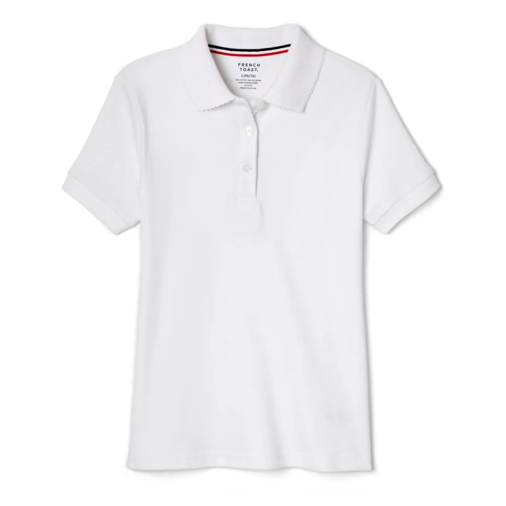 Polo, Girls White S/S Interlock with Picot Collar (Feminine Fit)