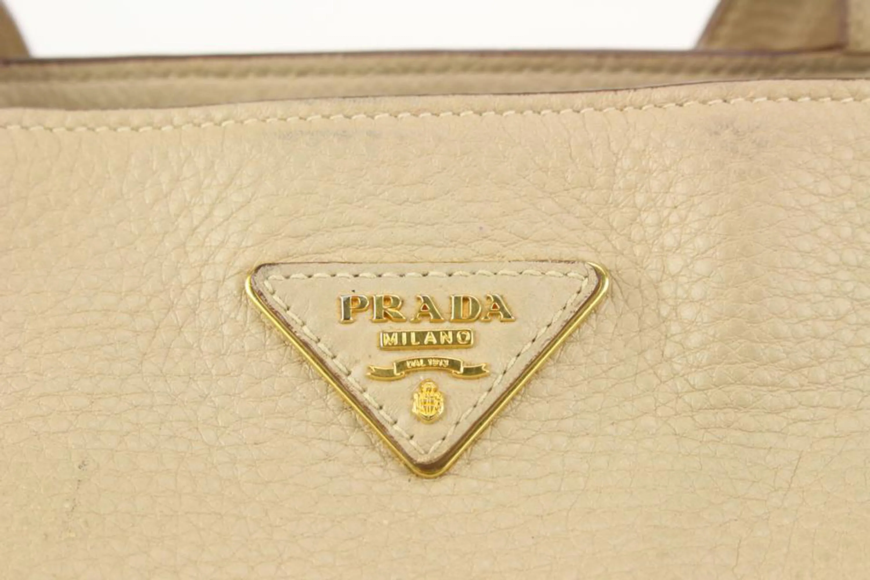 Prada Beige Daino Vitello Leather Shopper Tote Bag 1PR617a