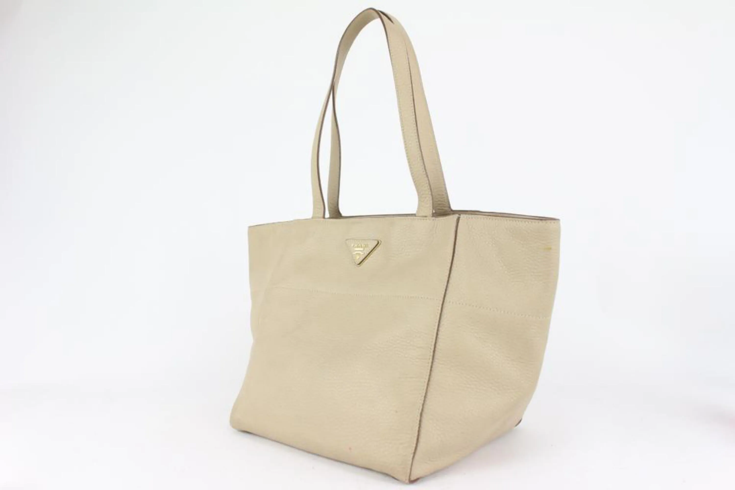 Prada Beige Daino Vitello Leather Shopper Tote Bag 1PR617a