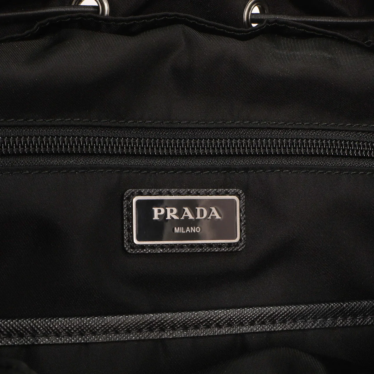 Prada Black Nylon Logo Patch Backpack
