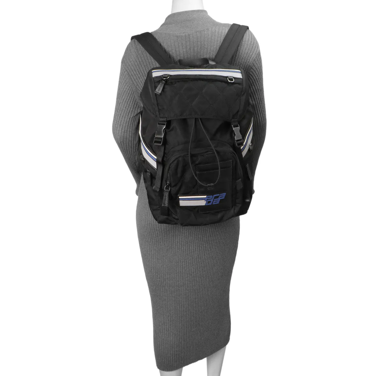 Prada Black Nylon Logo Patch Backpack