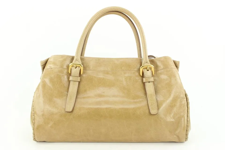 Prada BN1866 Beige Vitello Shine Leather Bow Shopping Bag with Strap 459pr6