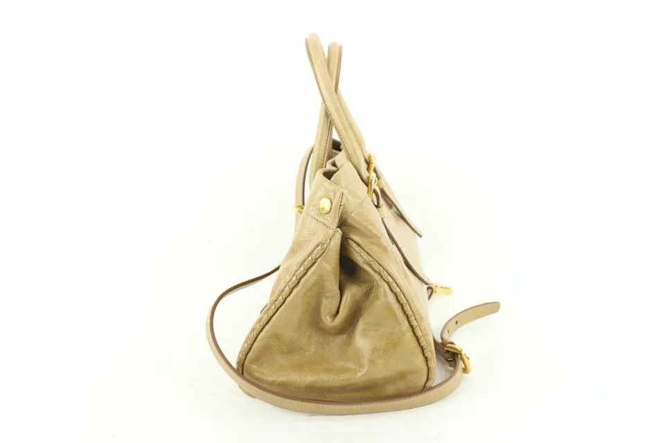 Prada BN1866 Beige Vitello Shine Leather Bow Shopping Bag with Strap 459pr6
