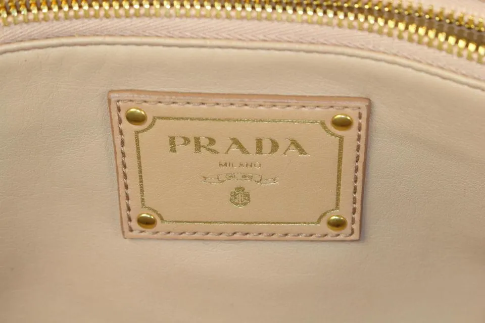 Prada BN1866 Beige Vitello Shine Leather Bow Shopping Bag with Strap 459pr6