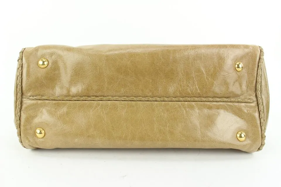 Prada BN1866 Beige Vitello Shine Leather Bow Shopping Bag with Strap 459pr6