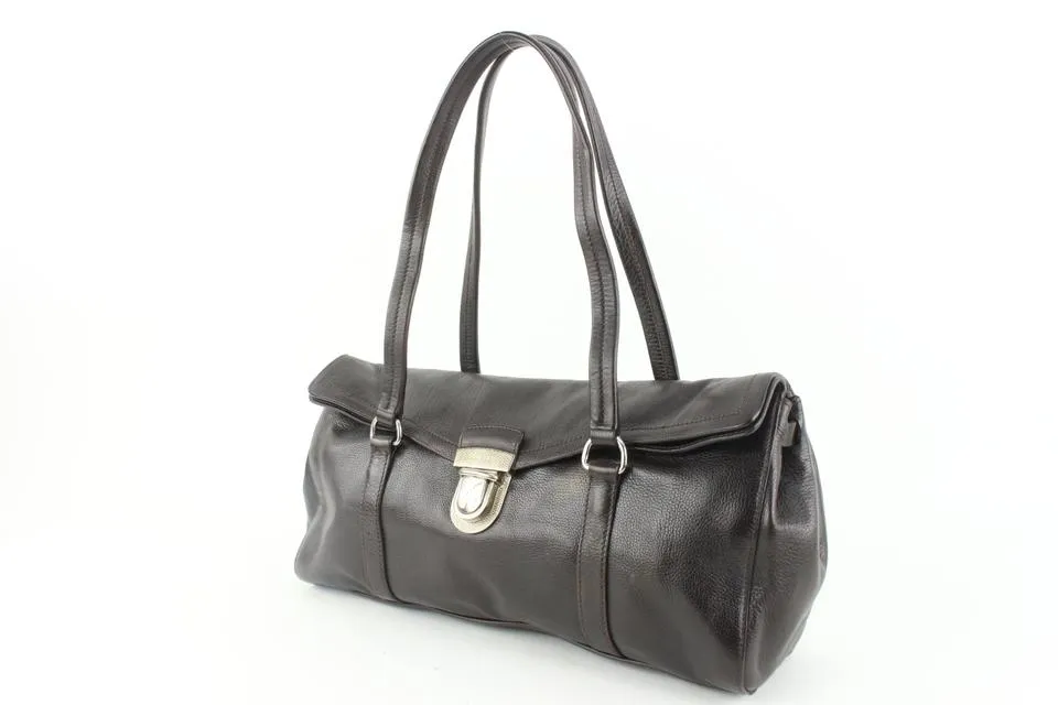 Prada Dark Brown Leather East West Boston Shoulder bag 14p5