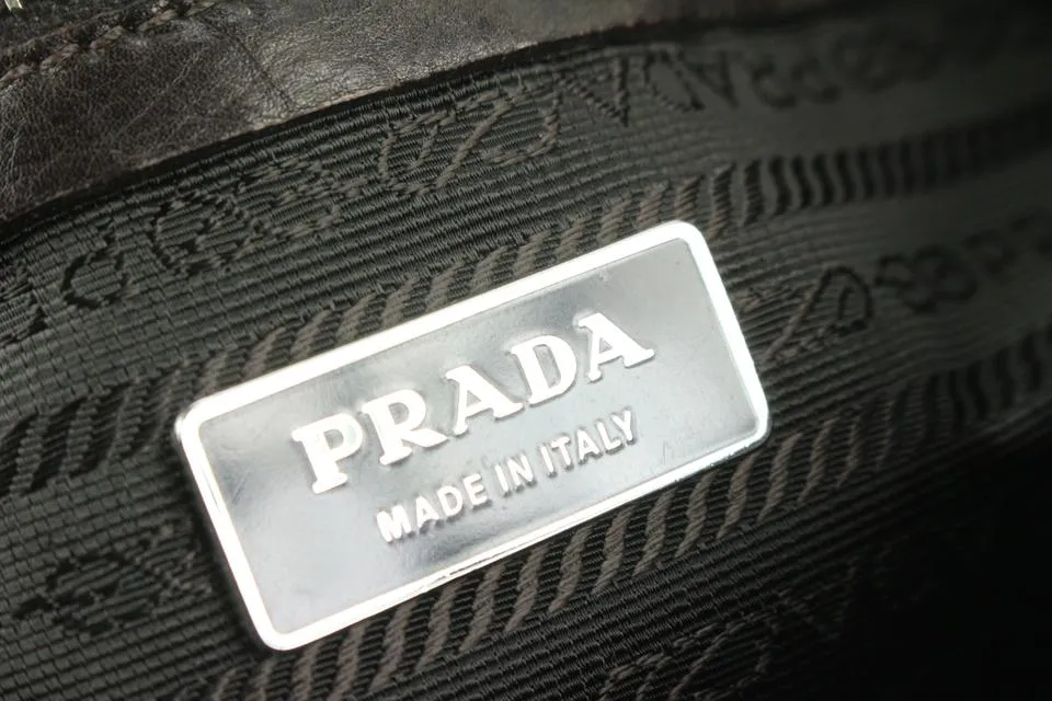 Prada Dark Brown Leather East West Boston Shoulder bag 14p5