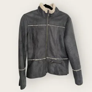prAna Esme Faux Suede Moto Jacket | Medium | Gray Sherpa Lined Zip Mock Winter