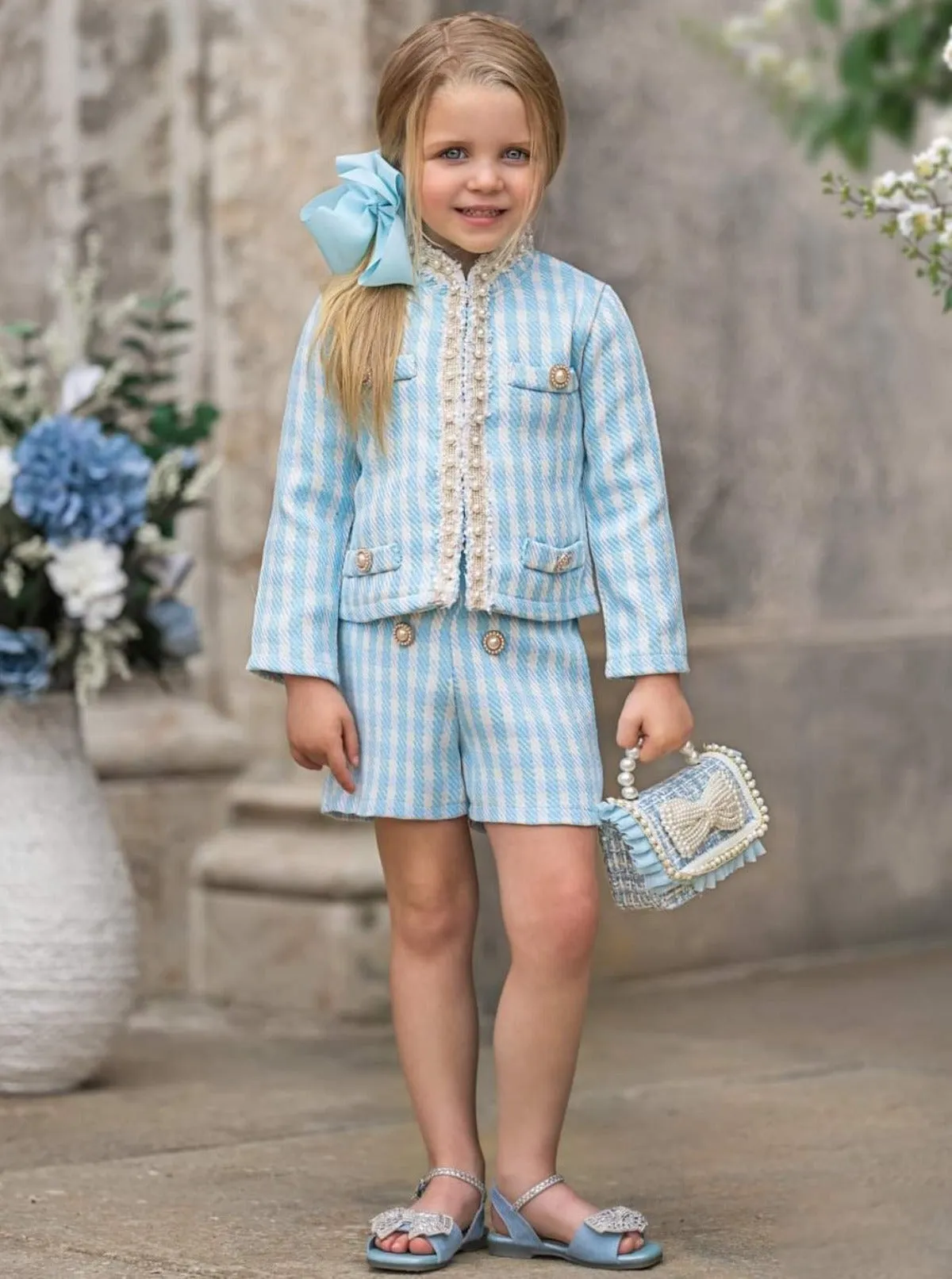 Preppy Outlook Blue Gingham Blazer and Short Set