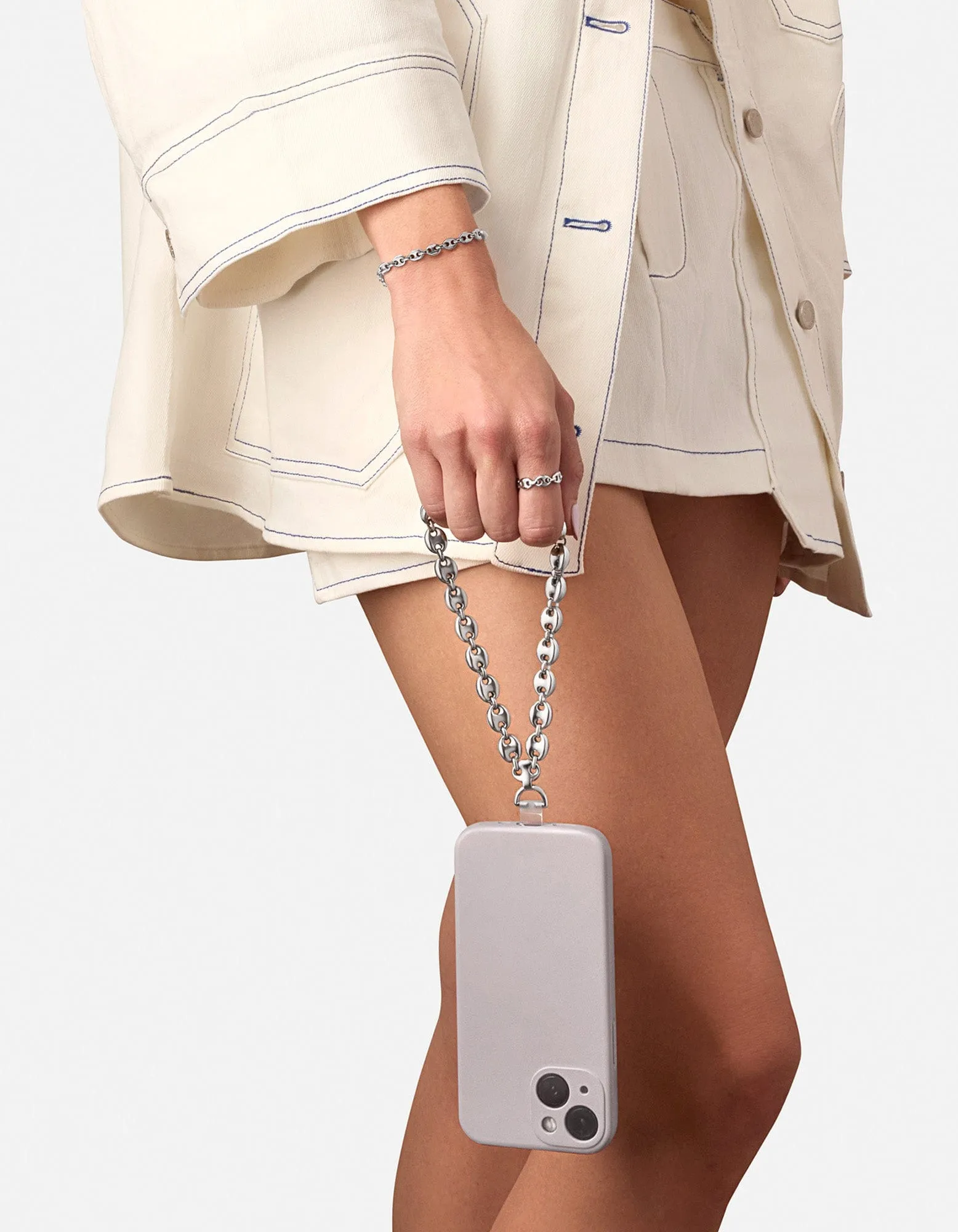 Pyper Puff Chain Phone Strap, Sterling Silver