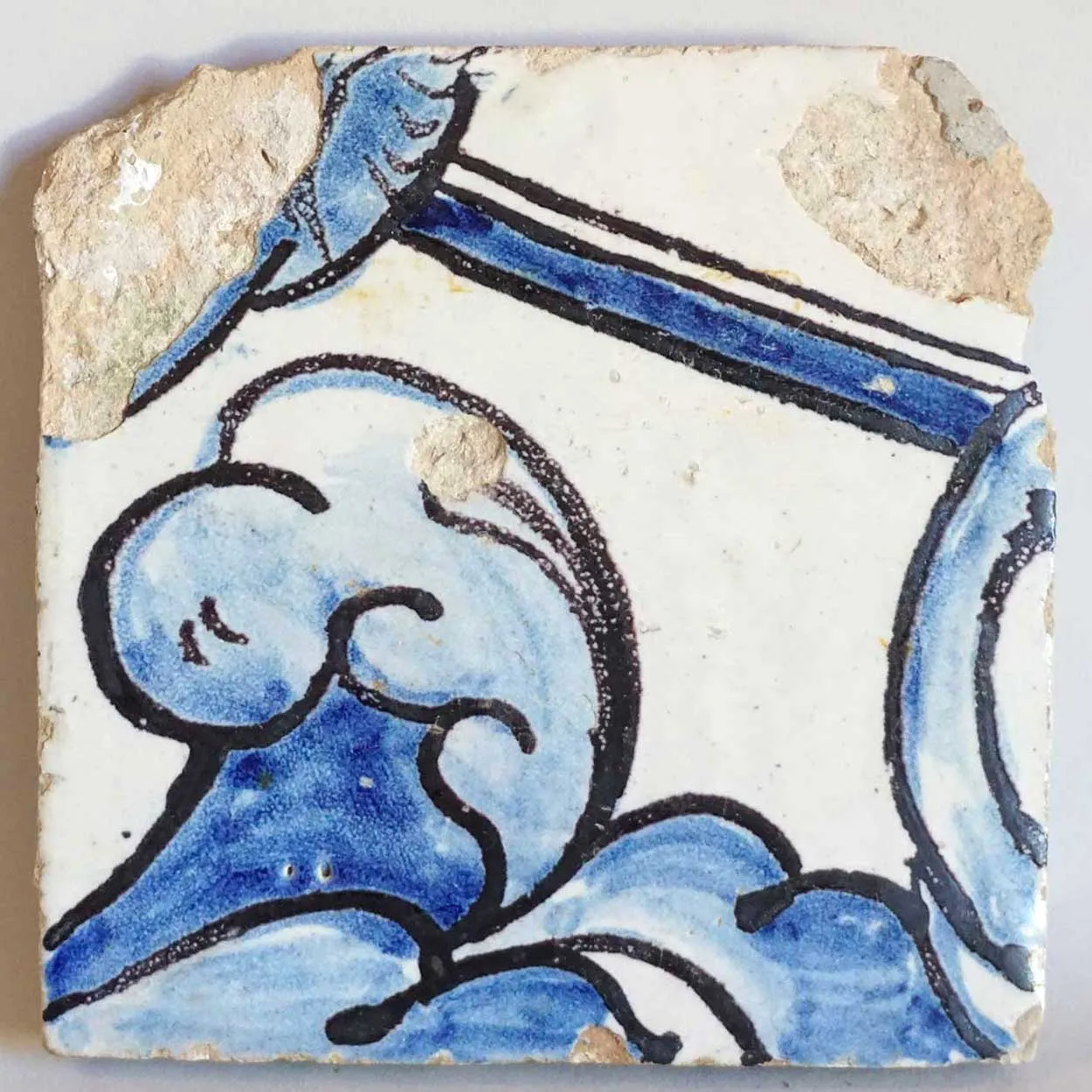Rare Portuguese Baroque Tin Glazed Pottery Azulejo Tile