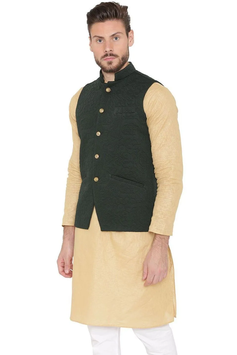 Rayon Embossed Black Modi Nehru Jacket