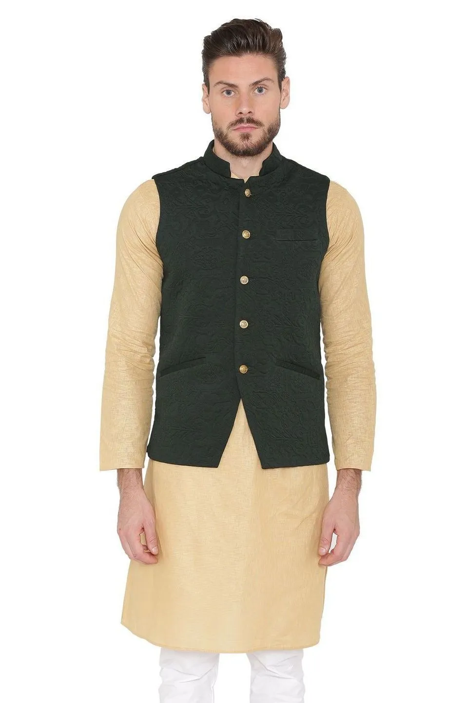 Rayon Embossed Black Modi Nehru Jacket