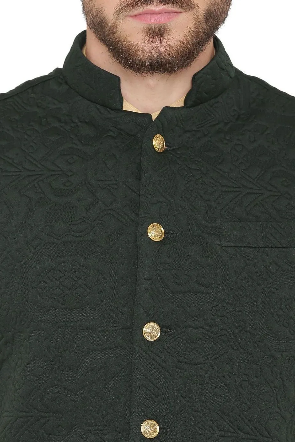 Rayon Embossed Black Modi Nehru Jacket