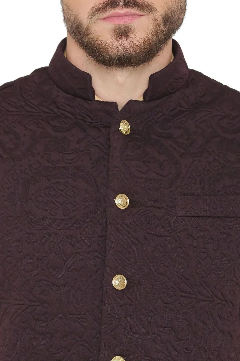 Rayon Embossed Purple Modi Nehru Jacket