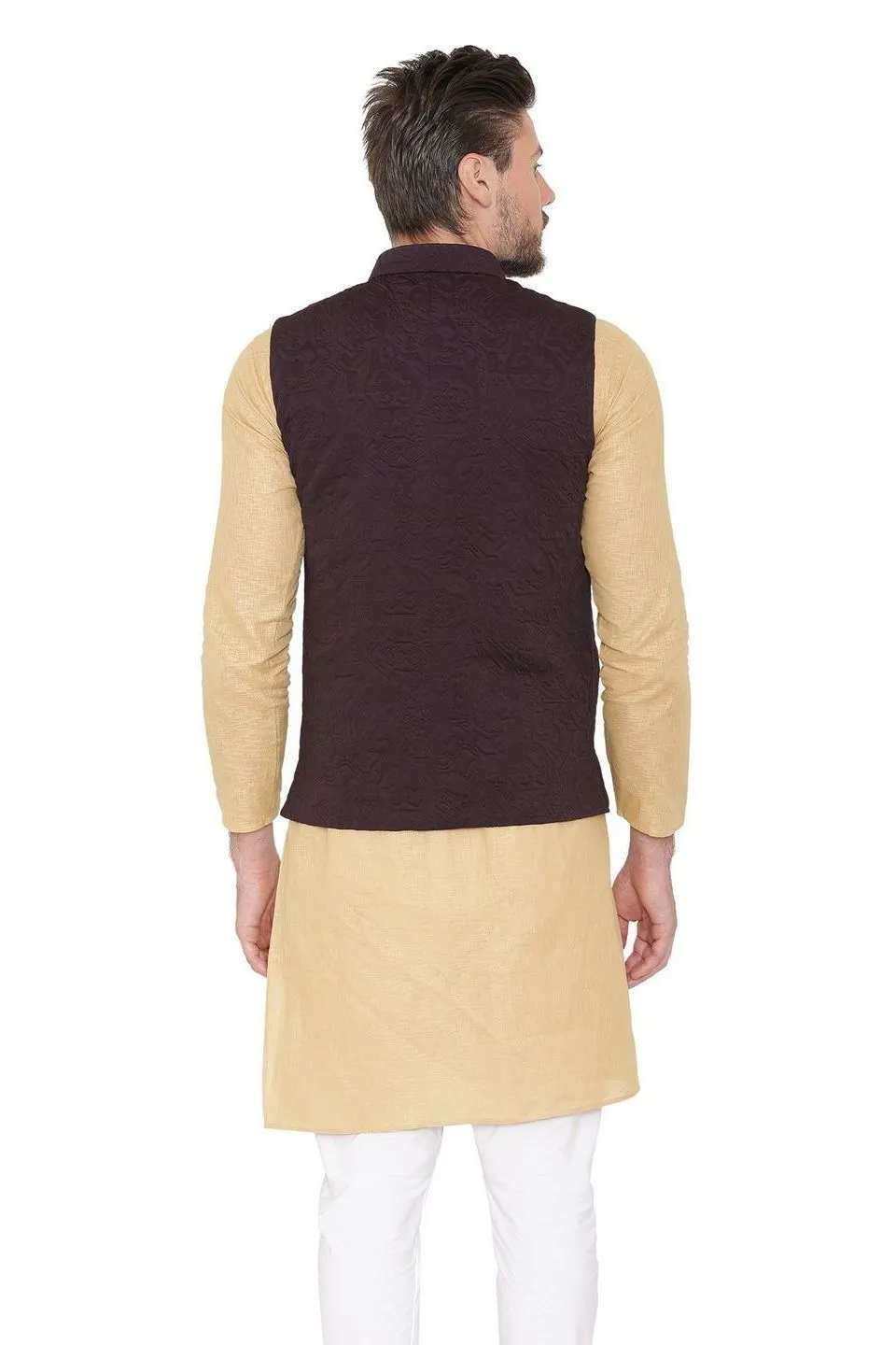 Rayon Embossed Purple Modi Nehru Jacket