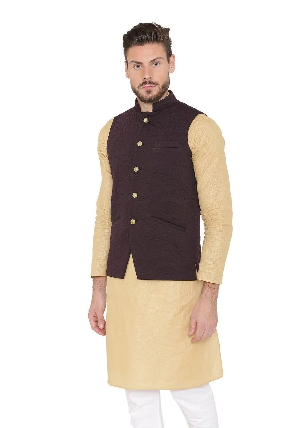 Rayon Embossed Purple Modi Nehru Jacket