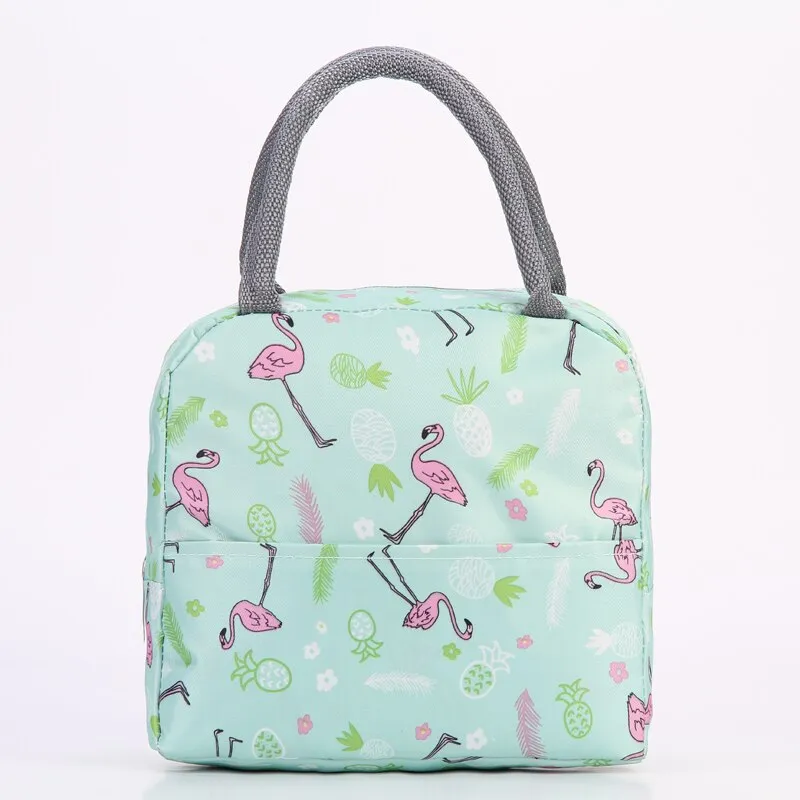 Realaiot Flamingo Insulated Oxford Aluminum Foil Portable Lunchbag Woman Men Travel Picnic Lunch Box With Pocket Thermal Lunch Bag