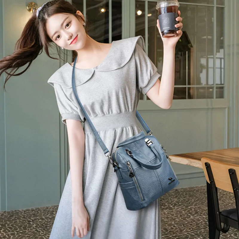 Realaiot Hot Sale High Quality Leather Backpack Women Shoulder Bags Multifunction Travel Backpack School Bags for Girls Bagpack Mochila