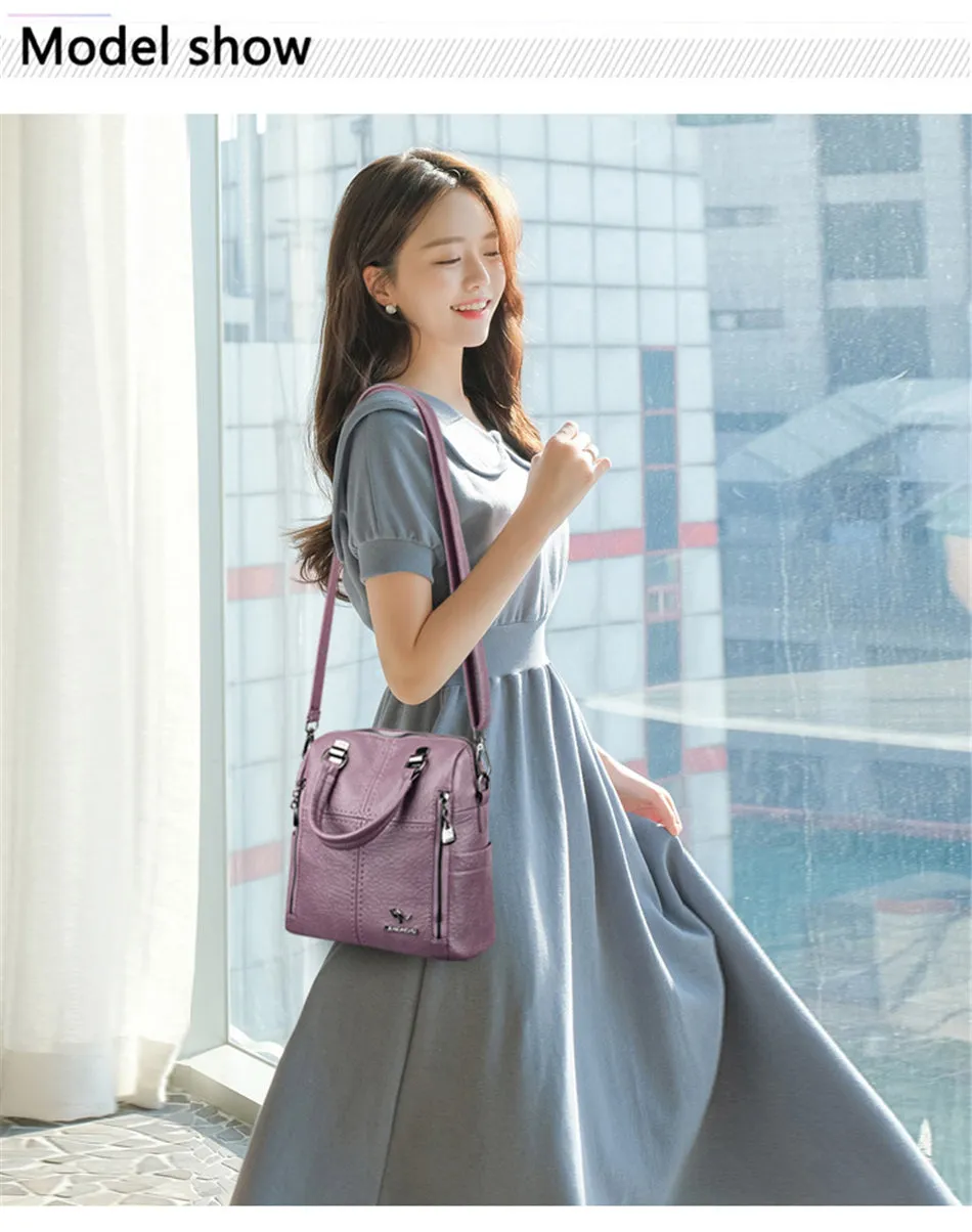 Realaiot Hot Sale High Quality Leather Backpack Women Shoulder Bags Multifunction Travel Backpack School Bags for Girls Bagpack Mochila