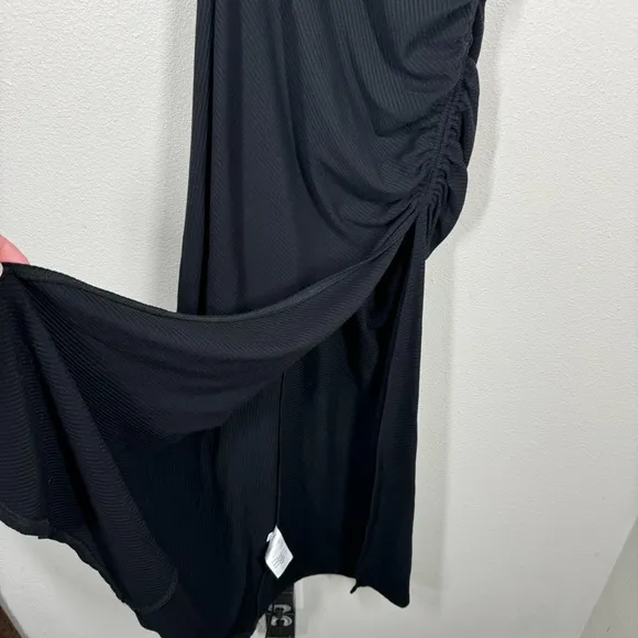 Reformation Bridger Dress Open Back Ruched Black Ribbed Sleeveless Size Small
