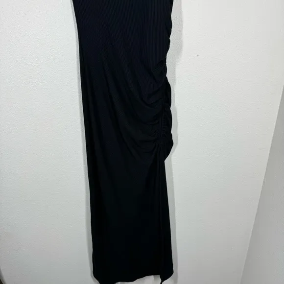 Reformation Bridger Dress Open Back Ruched Black Ribbed Sleeveless Size Small