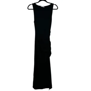 Reformation Bridger Dress Open Back Ruched Black Ribbed Sleeveless Size Small